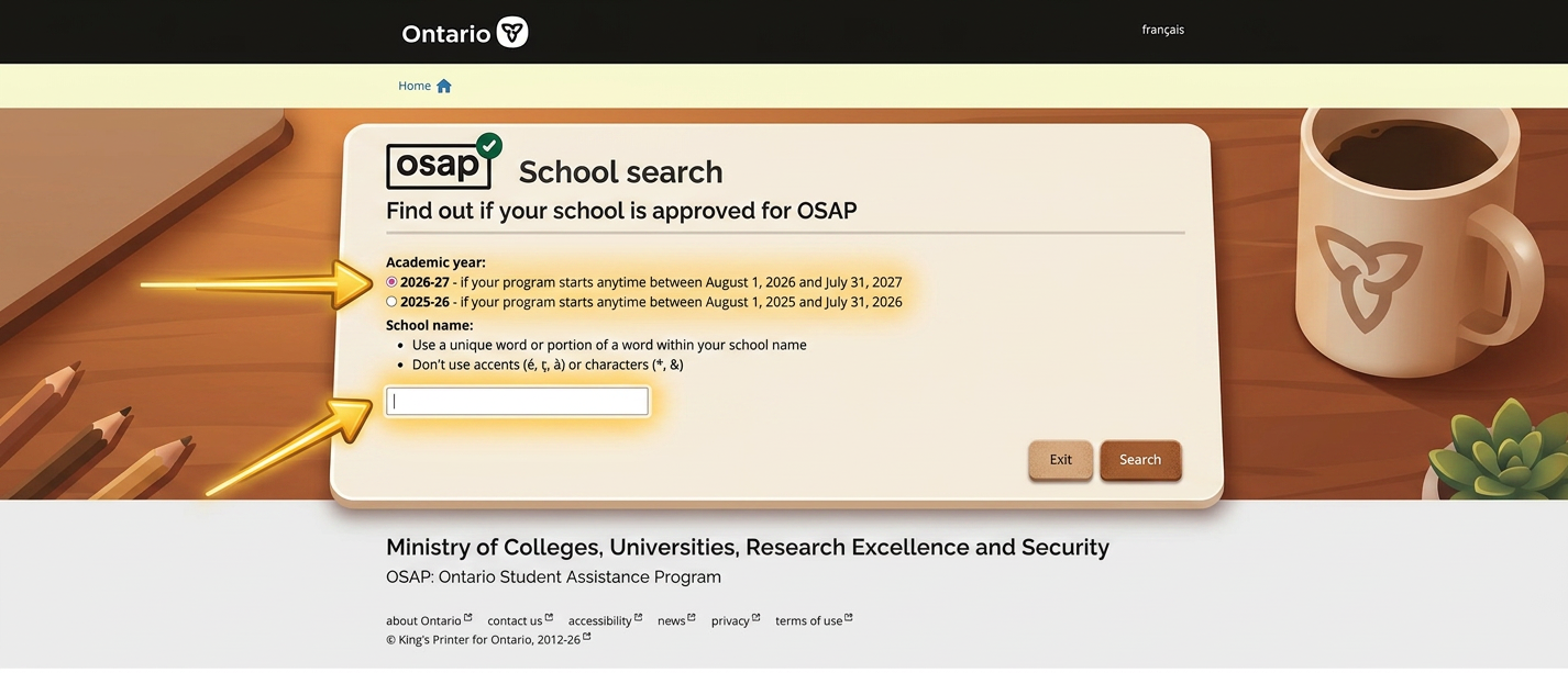 OSAP School Search Tool — verify approved schools
