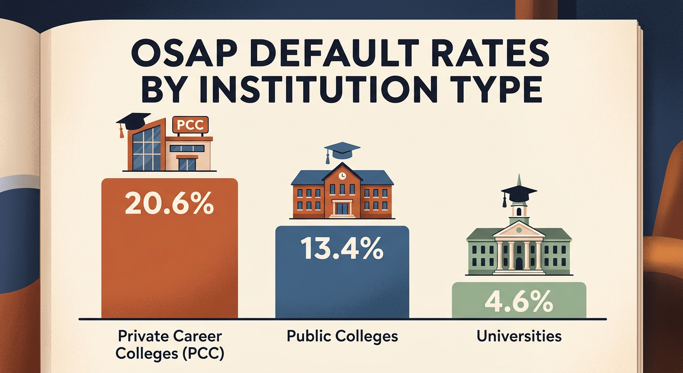 OSAP loan default rates by institution type — HEQCO data